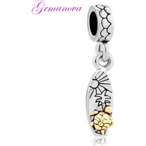 Charm Bead Pendant Golden Turtle Surfboard Original Brand Design DIY Jewelry Amulet Fit Pandora Bracelet Necklace