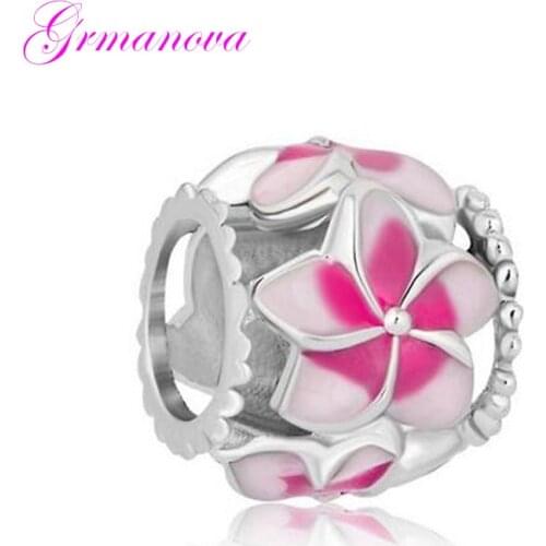 Pink Flower Bud Hollow Beads European and American Fashion Jewelry Fit Pandora Bracelet