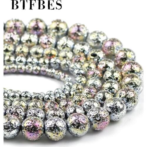 BTFBES Purple colourful Color Volcanic Lava Stone Beads Natural Hematite Loose Spacer Beads For Jewelry Making DIY Bracelet 15"