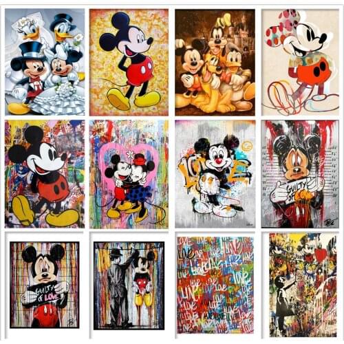 Disney Color Graffiti Art Cartoon Mickey Mouse DIY Diamond Painting Cartoon Diamond Embroidery Handmade Mosaic Home Decoration