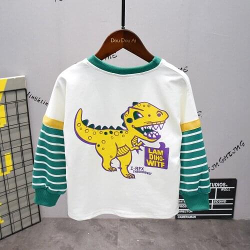 Boys & Girls Cartoon T-shirts Kids Dinosaur Print T Shirt For Children Spring Autumn long Sleeve T-shirt Cotton Tops Clothing