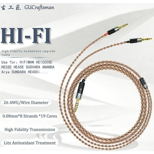 GUcraftsman 6N OCC copper HE1000 HE560 HE1000 v2 Edition X V2 HE400s 3.5mm/4.4/2.5mm balance Headphone upgrade Cable