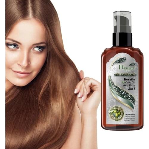 Keratin Olive Oil 2 In 1 Hair Care Serum Noruishing Repair Damaged Hair Color Protection Hair Essential Oil Anti Frizziness