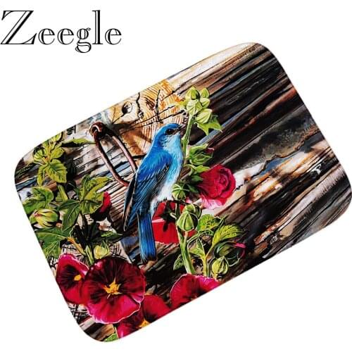 Bird Pattern Floral Floor Mat Flannel Doormat Entrance Doormats Absorbent Bathroom Carpet Kitchen Rug Kids Room Bedside Foot Mat