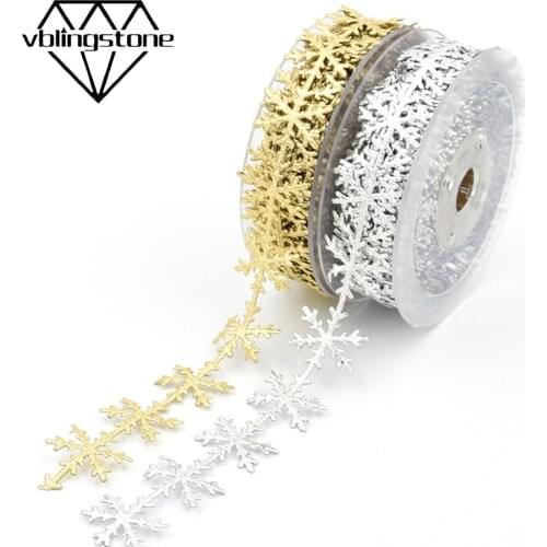 10m/Roll 25mm Snowflake Ribbon Gold Sliver Ribbon For Christmas Decoration Craft Ribbon Gift DIY Wrapping Supplies DIY Lace Tape