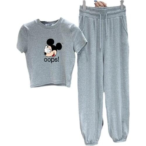 Disney Summer Top Oversized T Shirt Mickey Mouse Short-sleeved Trousers Kawaii Tee Shirt Femme Plus Size Women Clothing Outfit