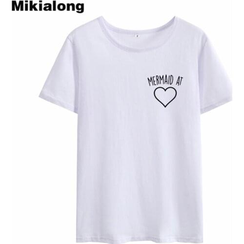Mikialong Mermaid At Heart Pocket Tshirt Women Summer 2018 Camisetas Mujer Cotton White Woman Tshirt Top Tumblr T-shirt Women