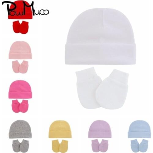 Powmuco Fashion Warm Knitting Cotton Hat and Glove Set Newborn Anti-eat Hand Anti-Grab Face Protect Mitten Infant Accessories
