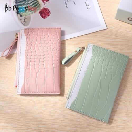 Fashion Women PU Leather Alligator Pattern Credit ID Card Holder Casual Ladies Contrast Color Wallet Mini Coin Purse