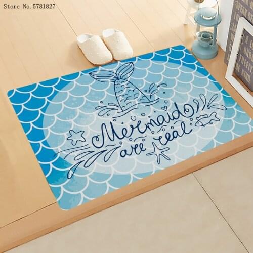 Cartoon Of Mermaid Small Door Mat Fish Scales Doormat Home Colorful Rainbow Floor Rug For Living Room Floor Carpet Decor