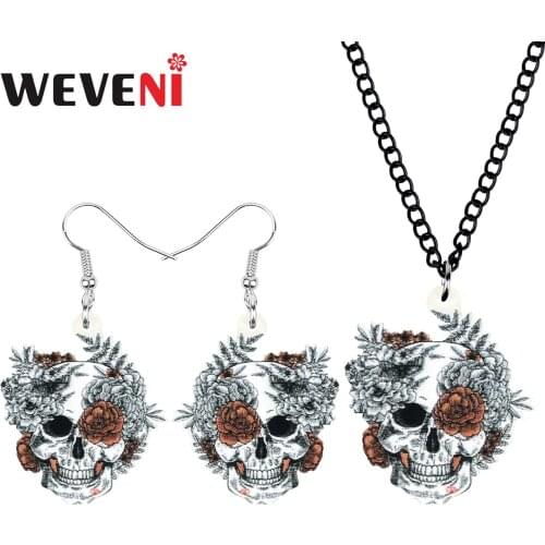 WEVENI Acrylic Halloween Skull Flower Jewelry Sets Big Aesthetic Earrings Necklace For Women Kids Girls Classic Gift Decoration