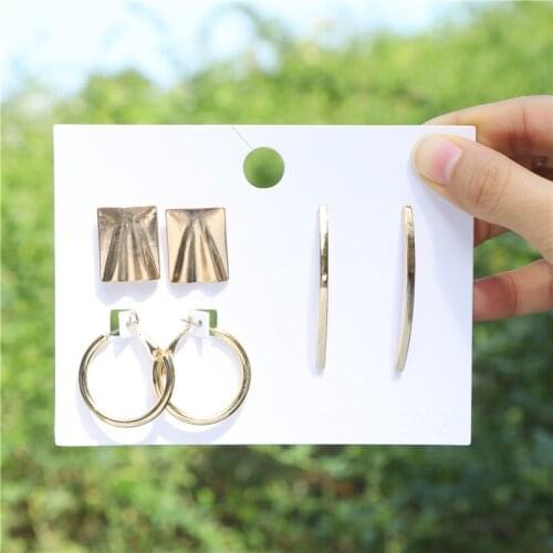 2021 Trend Punk 3Pairs/Sets Earrings Set Female Gold Color Metal Geometry Stud Earrings Sets for Women Jewelry