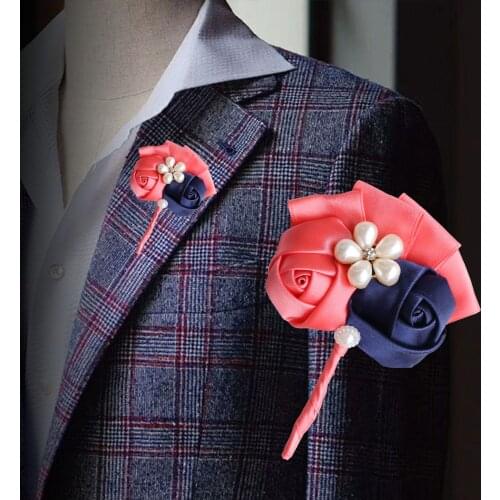 New Customizable Watermelon Red Rose Groom Groomsmen Boutonniere Wedding Flowers Boutonniere Prom Corsage Ceremony Flowers X6948