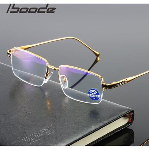 Iboode High Quality Half Frame Reading glasses Presbyopic Anti blue Light Eyewear For women Men Metal Computer Goggle +1.5 +4.0