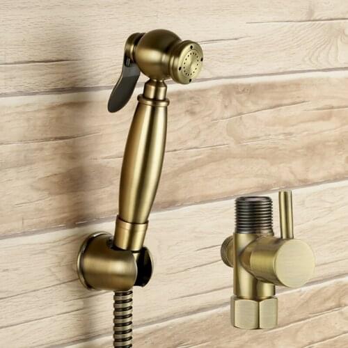 Top Quality Antique brass handheld shower spray toilet Bath shower head nozzle jet set With 7/8*7/8*1/2 T-adapter 3-way valve