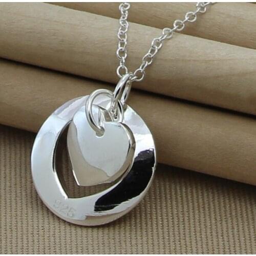 Top quality lowest price heart with heart silver plated heart pendant necklace fashion 18inch Valentines Day gift for girls