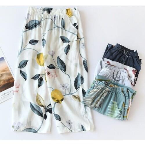 Pajama Pants Sleepwear Women Cropped Trousers Summer Synthetic Cotton Pants Thin Home Pants Loose Casual Can Be Worn Outside