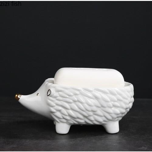 Gilded Ceramic Soap Dish Hedgehog Shape Drain Soap Holder Bathroom Decoration Accessories Soap Boxes Porcelain Bath Supplies