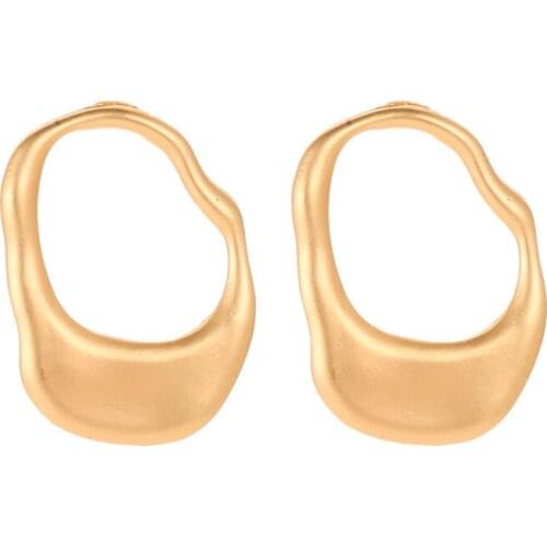 Simple Irregular Asymmetrical Hollow Golden Acrylic Alloy Circle Silver Plated Wavy Stud Earrings for Women & Girls
