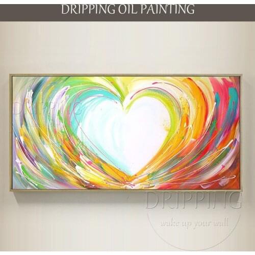 Hand-painted Colorful Abstract Heart Oil Painting on Canvas Heart Pictures Rich Colors Heart Oil Painting for Living Room