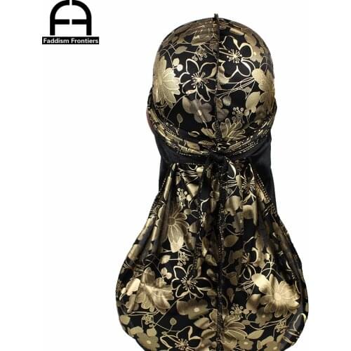 Unisex Men Women Floral Silk Durag Long Straps Turban Hat Bandana Headwear Waves Cap Silky Durags Hair Accessories Du Rag