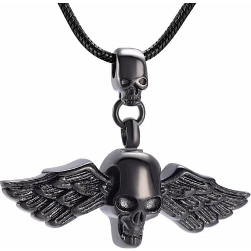 IJD10013 Stylish Wing Skull Stainless Steel Cremation Keepsake Pendant for Ashes Urn Memorial Souvenir Necklace Keepsake Jewelry