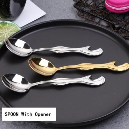 100pcs/lot Dinner Spoon Stainless steel Spoon with Bottle Opener Outdoor Dinner Spoon for Travel Camping Backpacking