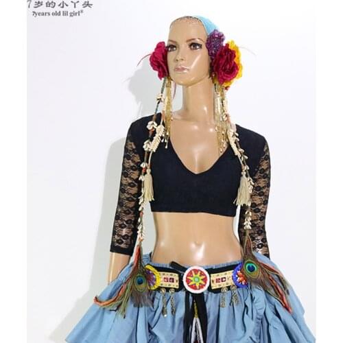 Belly Dance Top Ats Tribal Lace Choli Long Sleeve Womens Costume BR28 29