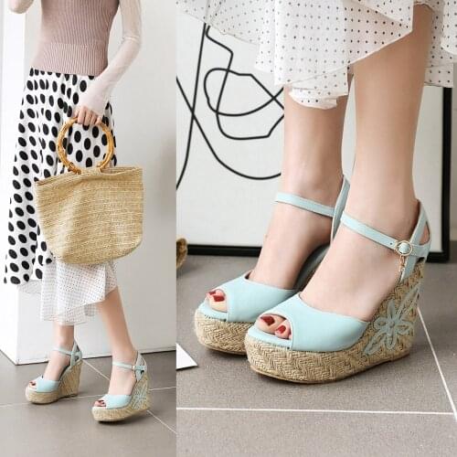Summer Women Shoes 2021 Bohemian Sandals Women Wedge Pumps Cross-tied High Heels Platform Zapatos Mujer big size 30-46