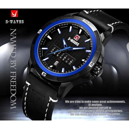 Unique Quartz Relogio Masculino SWAVES Waterproof Fashion Waches Men Watch Army Week Sports Leather Date Clock Wristwatch Mens
