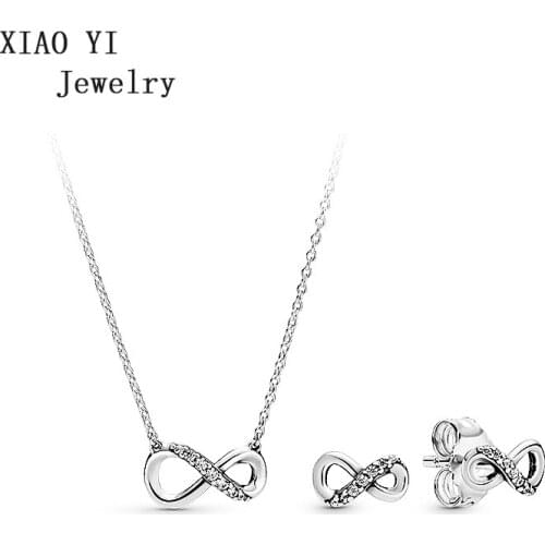 XIAOYI 2020 New 100% S925 European Summer Eternal symbol Hope necklace earrings set romantic fashion gift fine jewelry female