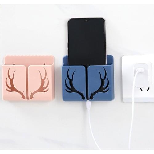 Mobile Phone Charging Hanging Holder Multifunction Wall Mounted Plug Bracket Remote Control Mounted Storage Box Home Organizer