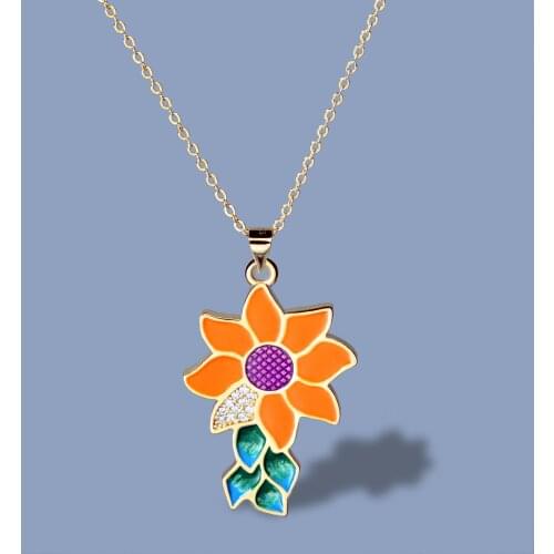 Classic New Color Sun Flower Pendant Yellow Gold Lady Jewelry Necklace Sweater Chain Handmade Enamel Lady Jewelry Luxury