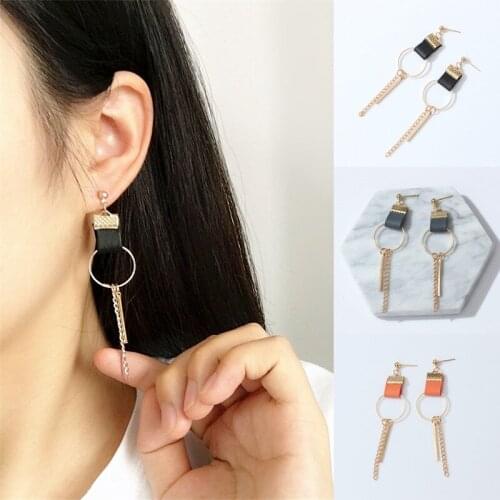 New Sale Geometric Leather Circle Round Tassel Earrings Three Colors Faux Suede Long Earrings for Women Jewelry Brinco Wholesale