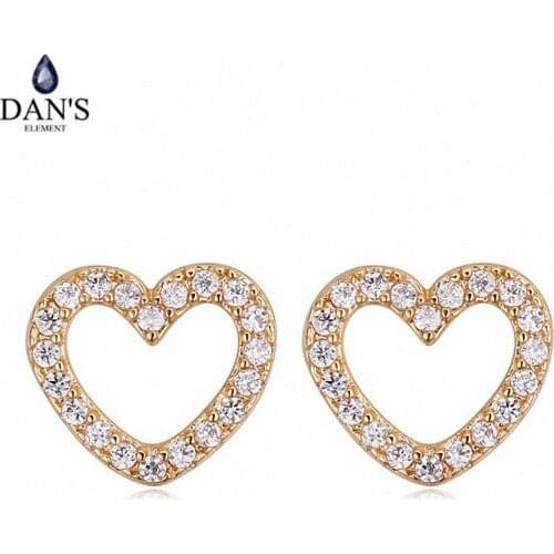 DANS 3 Colors Real Big Brand AAA Zirconia Simple Micro Inlays Fashion Stud Earrings for Women Heart 121079Champagne