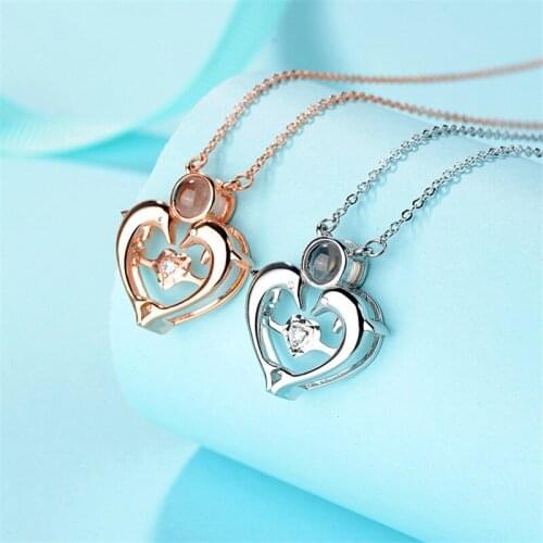Cute Female Heart Dolphin Pendant Necklace Classic Sterling Silver Chain Necklaces For Women Charm Love Crystal Wedding Necklace