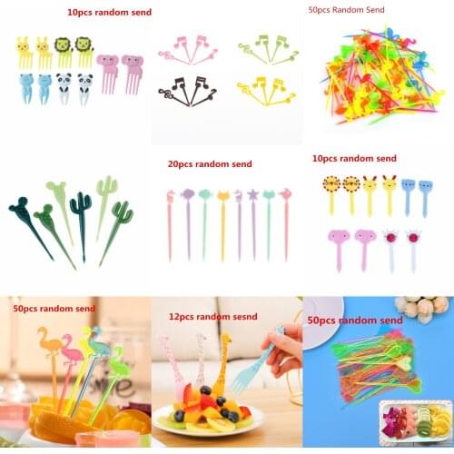Animal Farm Parrot Bamboo Flamingo Fruit Fork Cartoon Children Snack Cake Dessert Food Pick Toothpick Lunches Party Decor 1-80pc