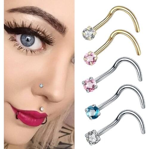 1PC Stainless Steel Nose Stud Earring 20G Screws Nariz Piercing 2MM & 2.5MM CZ Gem Nostril Rings Body Pircing Jewelry