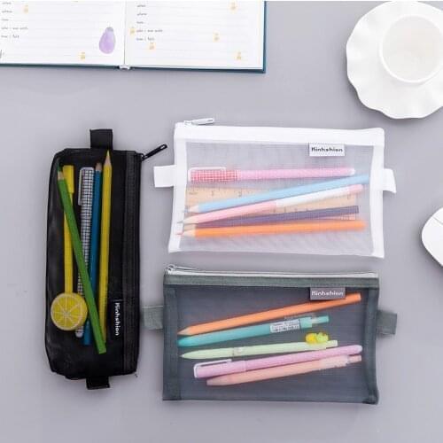 1pcs Convenient Storage Bag Pencil Case Mesh Pencil Bag For Kids Girls Gift Office School Supplies Stationery Nylon