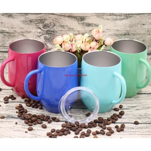 10pcs New 2018 Party Stainless Steel Cup 12oz Powder Coated egg Shaped Wine Glass Travel Beer Mugs With Handle