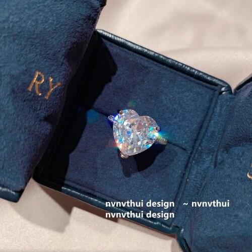 18K Platinum Plated Sweet Vvs Heart Shape with Diamond Ring Crystal Butterfly Flying Open Joint Ring Adjustable