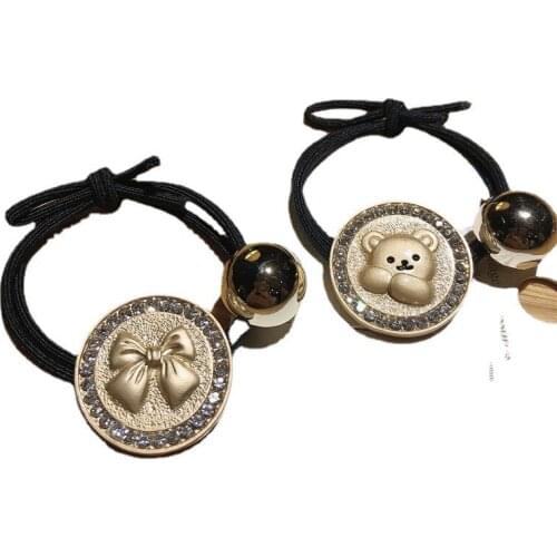 2pcs/lot Fashion Retro Metal Cartoon Bear Hair Bands Girl Rubber Band Shining Diamonds Hair Accessories Teenger Adult Srunchies