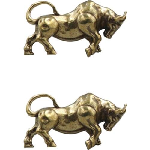 2Pcs New Year Pendant Decorative Retro Bullfight Pendant Key Chain Decor Golden