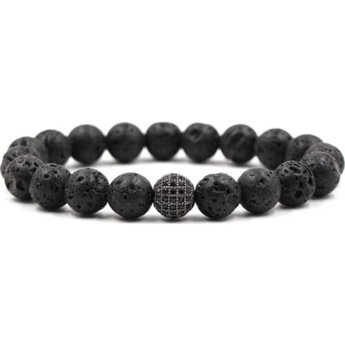 2019 New Arrival Black Natural Stone Bracelet Female Jewelry Sphere Steel Flower Pendant Charm Bracelets Women Jewelry