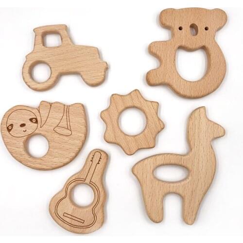 4pc Natural Wooden beech Animal shape bird bear Wood Qrganic Smooth Beads for DIY Ball Beads with Big Hole for Making Bracelet