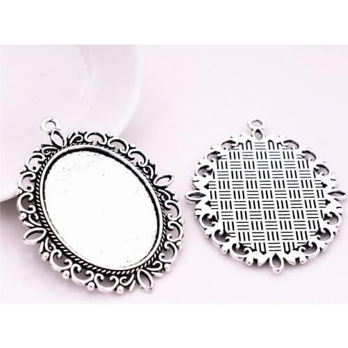 4pcs 30x40mm Inner Size Antique Silver Plated Lace Style Cabochon Base Cameo Setting Charms Pendant-A1-16