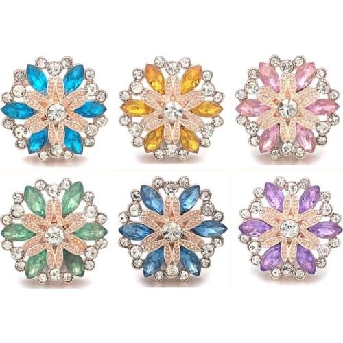5pcs/lot New Snap Jewelry 18mm Snap Buttons Rose Gold Rhinestone Rose Flower Snaps for Leather Metal 18mm Snap Bracelet