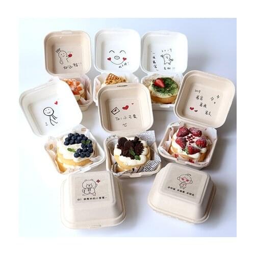 Biodegradable Cake Case Disposable Hamburger Package Box Restaurant Take-out Food Boxes Hand-painted Cake Container Mini Bento