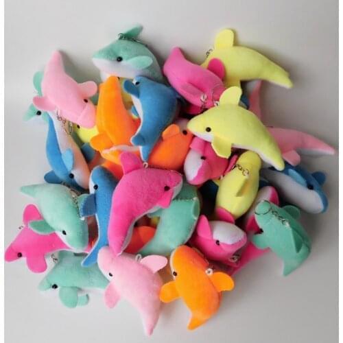 100Pcs/lot Cute Dolphin Plush Doll Keychain Animal Key Rings For Women Bag PendantS Wedding Party Birthday Gifts