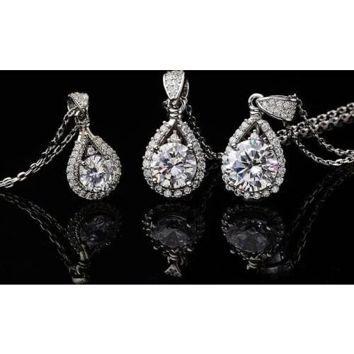 1ct-3ct Moissanite Pendant D Color Waterdrop Test-Positive S925 Sterling Silver Necklace for Women Classic Free Chain